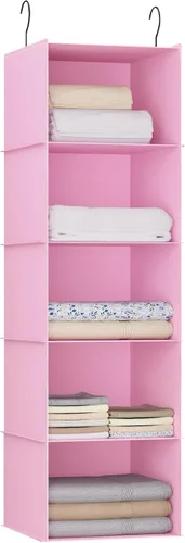 Miniatura 24 de Organizador colgante para armario, fácil de montar, estantes colgantes plegables con 4 compartimentos, para guardar ropa, bolsos, zapatos y Gris