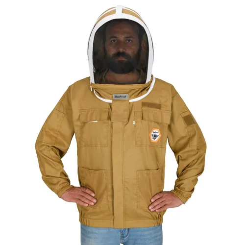 BP-101 - Chaquetas de apicultura con velo de esgrima de algodón transpirable, traje de apicultor de protección total para profesionales y Caqui