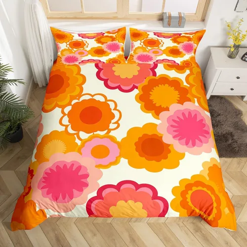 Miniatura 8 de Juego de ropa de cama Groovy de los años 60 y 70 para niños, funda de edredón retro de flores hippie para niños, adolescentes, vintage, bohemio