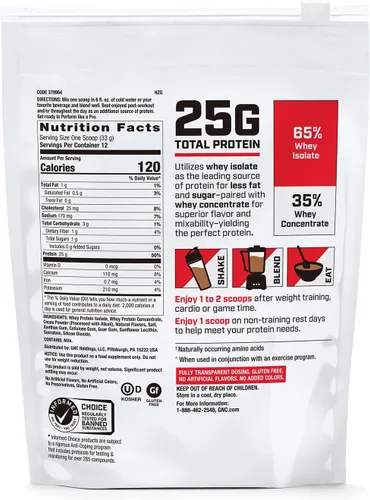 Miniatura 2 de GNC Pro Performance 100% proteína de suero en polvo Apoya el metabolismo saludable y la recuperación muscular magra Chocolate Supreme 12