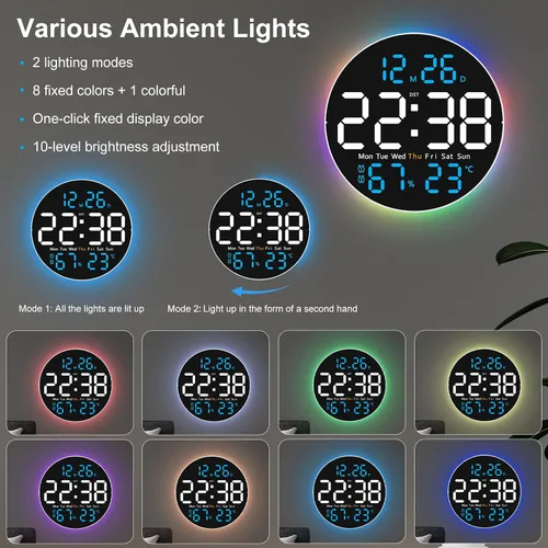 Miniatura 3 de JoFomp Reloj de pared digital grande de 10 pulgadas con control remoto, pantalla LED, reloj despertador digital enchufable, brillo automático, DST