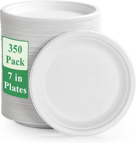 Miniatura 9 de Vplus - 350 unidades de platos de papel de 7 pulgadas, 100% compostables, platos desechables de alta resistencia, de bagazo natural, biodegradables
