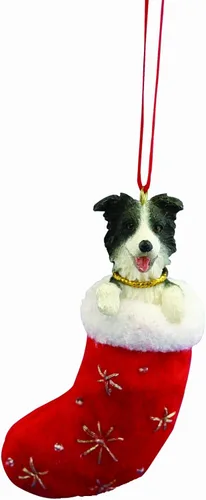 Border Collie - Adorno navideño con detalles pintados a mano y cosidos con texto en inglés "Santa's Little Pals"