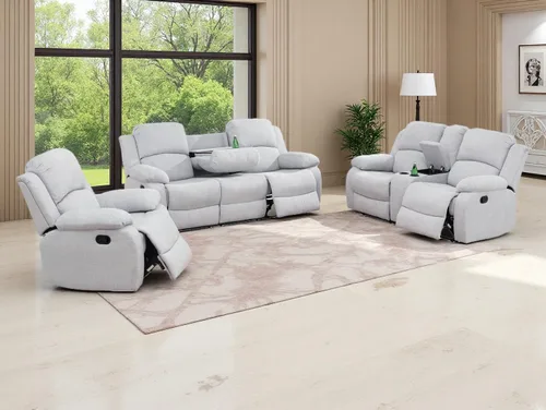 Miniatura 27 de Sofá reclinable manual moderno, sofá reclinable de cuero de 3 plazas, sofá reclinable de sala de estar, sofá con portavasos y mesa abatible