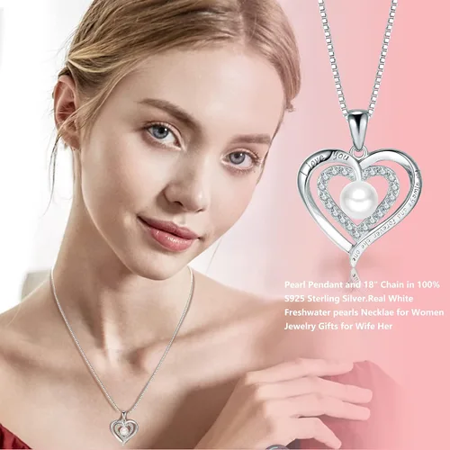 Miniatura 3 de Nonnyl Collares con colgante de perlas reales blancas cultivadas de agua dulce para mujer, regalos de Navidad para esposa, mamá, novia, aniversario