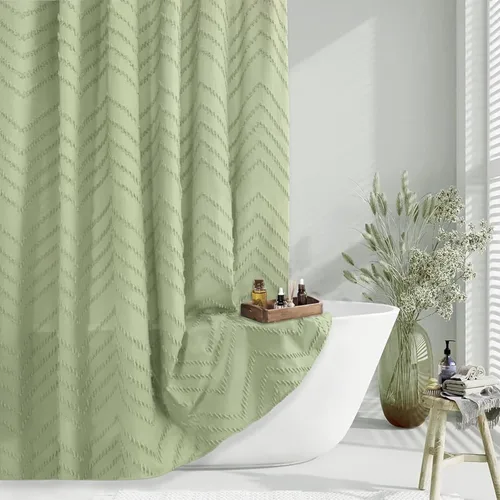 Miniatura 25 de Cortina de ducha bohemia beige de 72 x 72 pulgadas, moderna cortina de ducha estilo granja, bohemio, elegante, con textura de cheurón, cortinas