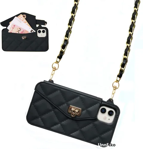 Miniatura 45 de UnnFiko - Funda tipo cartera compatible con iPhone XR, diseño elegante de bolsa de lujo, cartera abatible con funda para tarjetas, cubierta de Negro