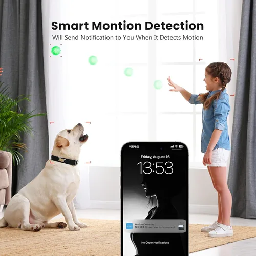 Miniatura 3 de AMOROM Cámara de seguridad para interiores 360° con panorámica/inclinación, monitor para mascotas, perros y bebés, visión nocturna HD 1080P