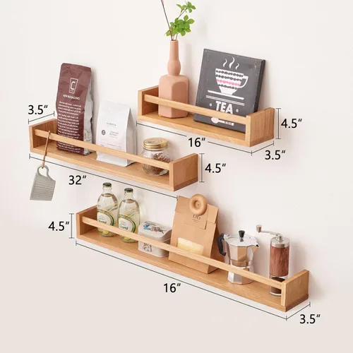 Miniatura 3 de Estantes flotantes, estantes flotantes de roble para estantería montada en la pared, estante colgante para cocina, sala de estar, dormitorio