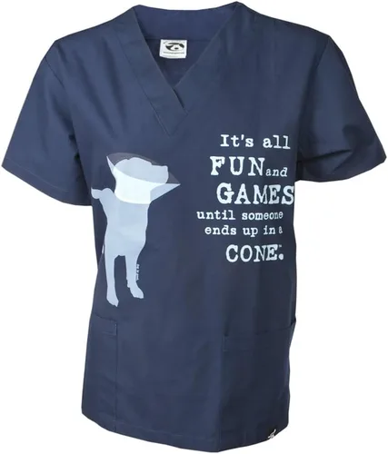 Dog is Good Camiseta médica "It's All Fun & Games", ajuste relajado, bolsillos, regalo para amantes de perros y gatos, veterinarios, técnicos