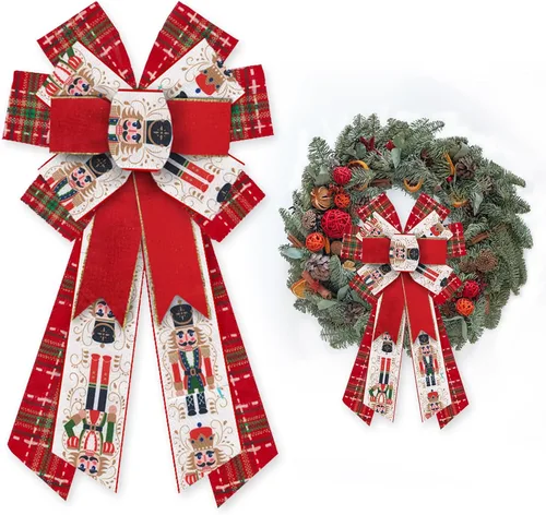 Miniatura 6 de Lazo de Navidad grande para corona, lazo de corona de lunares rojos y verdes con purpurina para decoración de Navidad, lazo de caramelo de invierno