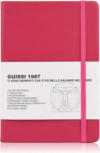 Miniatura 9 de Guissi Cuaderno clásico de cuadrícula de puntos, tapa dura A5, papel grueso sin ácidos de 2.82 oz/m², con bolsillo interior fino, piel sintética