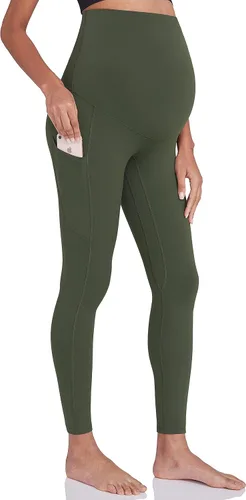 Enerful Leggings de entrenamiento de maternidad para mujer, sobre el vientre, ropa activa, atléticos, suaves, pantalones de yoga con bolsillos