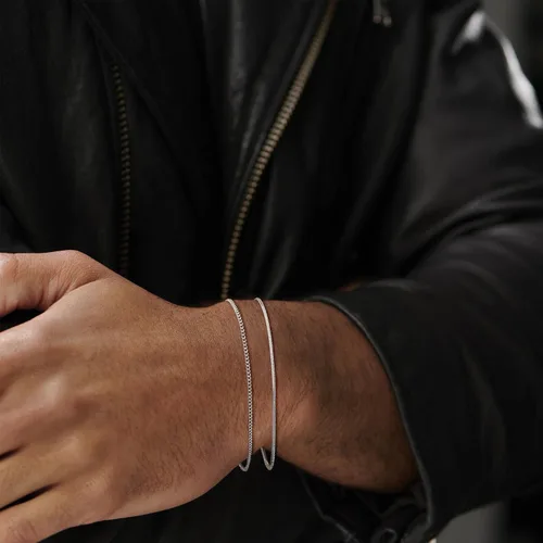 Miniatura 7 de Moodear Valentines Day Gifts for Him Stackable Bracelets for Men - Dainty Silver Cuban Link Stackable Snake Chain Stainless Steel Bracelets Trendy