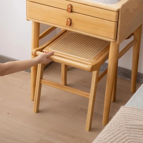 Miniatura 3 de Escritorio de maquillaje para dormitorio con espejo, tocador con 2 cajones, escritorio de tocador con silla de tocador, juego de tocador de Taburete