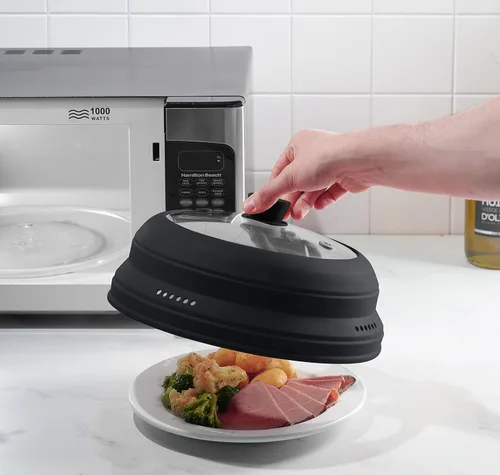 Miniatura 4 de Godinger Cubierta para salpicaduras de microondas, cubierta de microondas para alimentos, tapa de placa plegable con mango de fácil agarre, vidrio