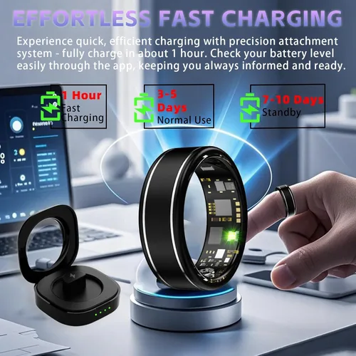 Miniatura 6 de Anillo Rastreador de Actividad para Hombres – Anillo Inteligente con Monitor de Frecuencia Cardíaca, SpO2, Presión Arterial, Monitoreo del Sueño