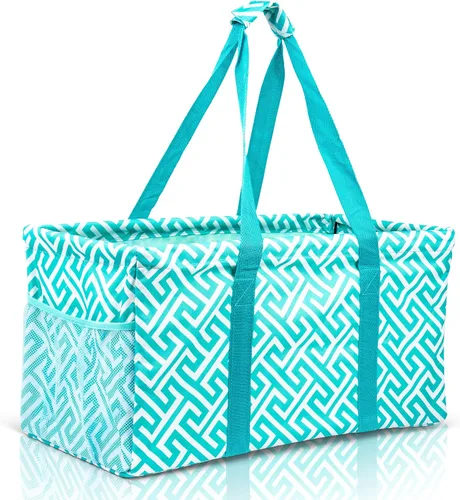 Miniatura 24 de Bolsa de utilidad extragrande Lucazzi - Cesta de lona rectangular plegable reutilizable con marco de alambre con dos bolsillos exteriores