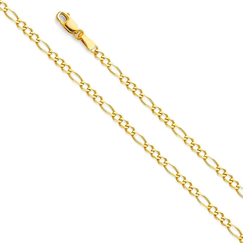 Miniatura 2 de Wellingsale 14k Yellow Gold Solid 2.5mm Figaro 3+1 Concave Chain Necklace