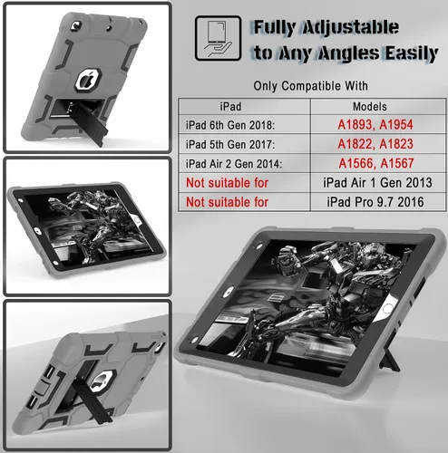 Miniatura 2 de CCMAO Funda para iPad de 6ª/5ª generación (9.7 pulgadas, 2018/2017), iPad Air de 2ª generación (2014) con soporte, funda protectora híbrida a prueba
