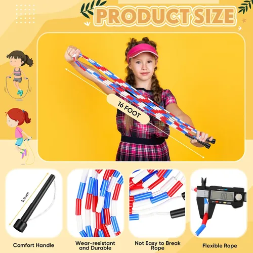 Miniatura 3 de Zubebe Cuerdas de salto holandesas dobles de 16 pies a granel, cuerdas de cuentas coloridas para niños y adultos, fitness, educación física