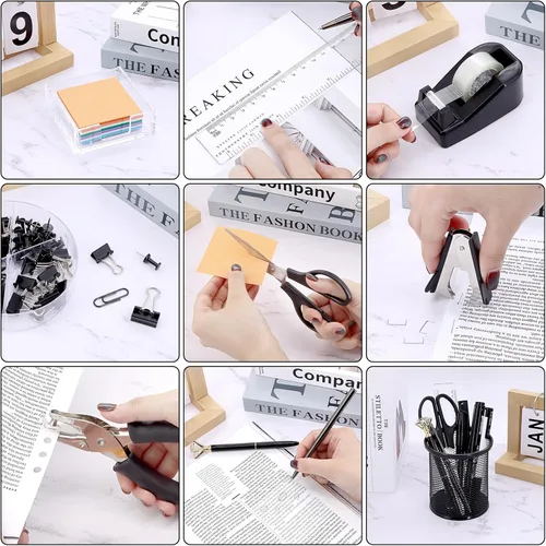 Miniatura 5 de Juego de organizadores y accesorios de escritorio negro 17 en 1, 3 organizadores de almacenamiento de suministros de escritorio de oficina, 4