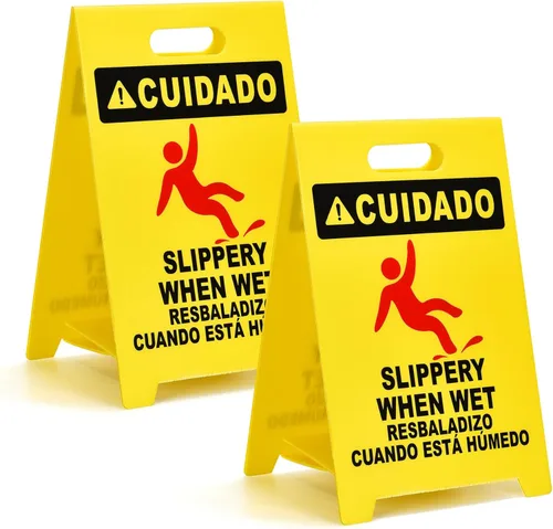 Miniatura 11 de MATTHEW CLEANING - Señales industriales de 19 pulgadas para suelo mojado, paquete de 3 letreros de advertencia multilingües de plástico corrugado