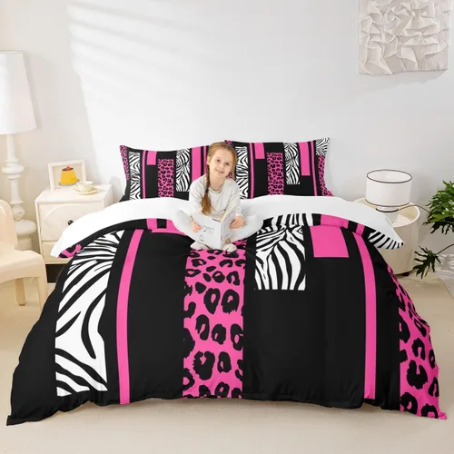 Miniatura 11 de Juego de funda de edredón con estampado de leopardo, tamaño individual, juego de ropa de cama rústica con rayas de piel de cebra, decoración