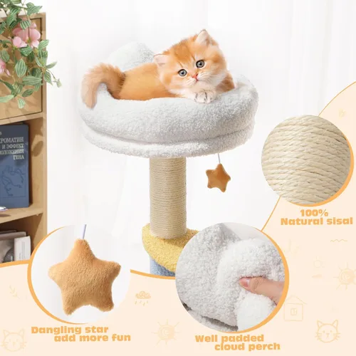 Miniatura 4 de Árbol para gatos con postes rascadores de sisal, torre para gatos con hamaca, lindo condominio para gatos pequeños de interior con cómoda cama
