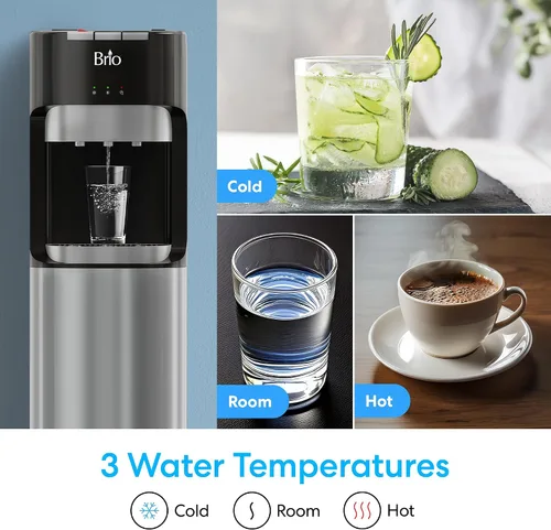 Miniatura 5 de Brio Dispensador de agua de carga inferior, serie esencial, 3 ajustes de temperatura, agua caliente, temperatura ambiente y fría, aprobado por