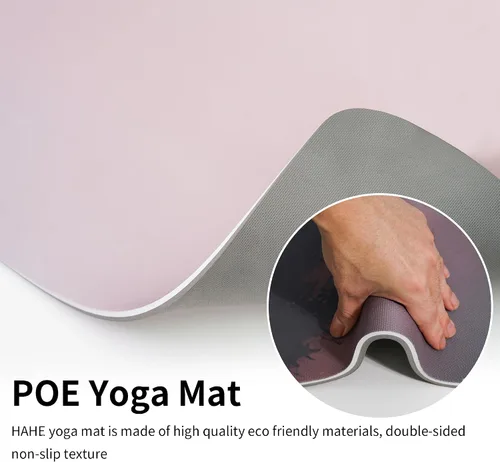Miniatura 4 de HAHE Tapete de yoga grueso (8MM, 1/3 pulgadas), tapete de yoga antideslizante POE, ecológico, alto rebote y absorción de golpes, antidesgarros