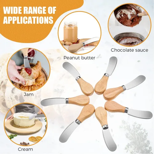Miniatura 2 de 24 cuchillos esparcidores de queso pequeño de 4.7 pulgadas, esparcidor de mantequilla de acero inoxidable con mango de madera, mini cuchillos