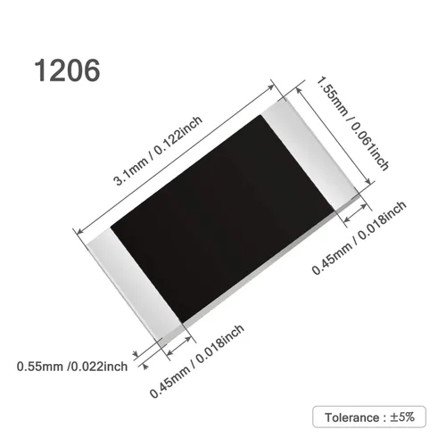 Miniatura 6 de Chanzon - 100 piezas de resistencias SMD 1206 0 Ω ohm 1/4W 0.25W ±1% de tolerancia, película gruesa, resistencias de chip SMT con certificado Rohs