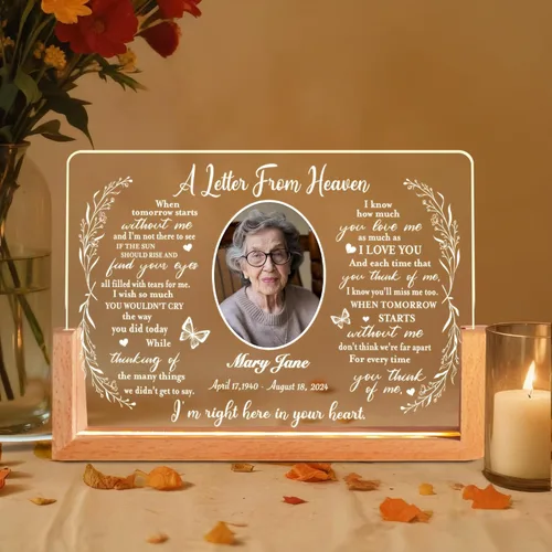 Placa de luz conmemorativa personalizada con foto, regalo de condolencias personalizado por la pérdida de mamá, papá o ser querido, recuerdo de