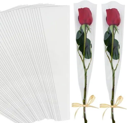 Miniatura 7 de BEISHIDA 50 bolsas de plástico para envolver flores de celofán, para suministros de ramo de floristería, Día de la Madre, Día de San Valentín