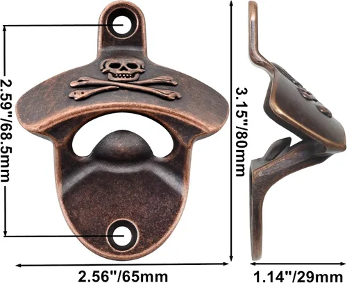Miniatura 5 de Abridor de botellas de calavera montado en la pared, a prueba de óxido, antiguo tornillo en la pared, abridor de tapas de botellas de cerveza pirata