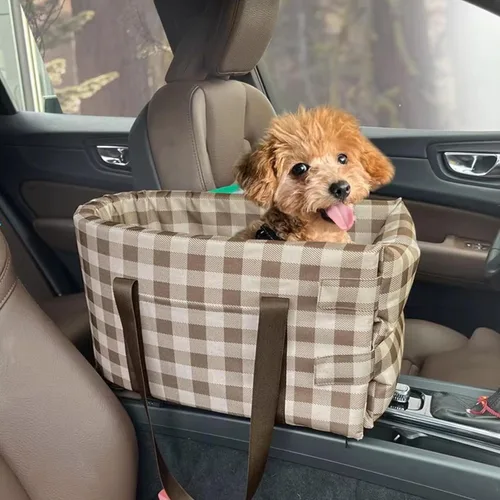 Asiento elevador de seguridad para mascotas, asiento de automóvil con consola central para perros pequeños, gatos, asiento elevador para A cuadros