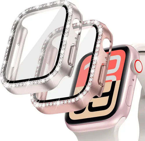 Miniatura 20 de Goton - Pack de 2 Fundas Bling para Apple Watch con Protector de Pantalla 40mm SE 3/2/1, Series 6/5/4, Funda con Purpurina para Mujer con Diamantes