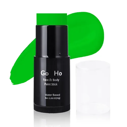 Go Ho Amazon - Barra de pintura facial verde a base de agua, lavable, no tóxica, cobertura completa, pintura corporal en crema para disfraces de