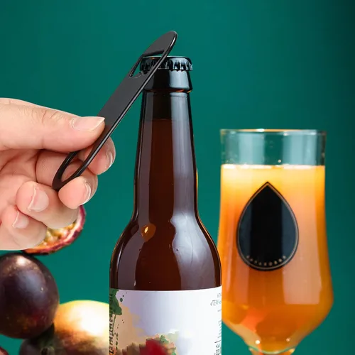 Miniatura 6 de Paquete de 100 abrebotellas planos de acero inoxidable con llavero de 3.5 pulgadas, mini abrebotellas de cerveza plano negro llavero para barman