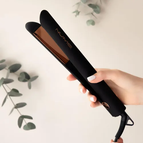 Miniatura 6 de NuMe Style Setter - Plancha plana de titanio, planchas flotantes de 1 pulgada con acondicionamiento de iones negativos, tira de luz infrarroja