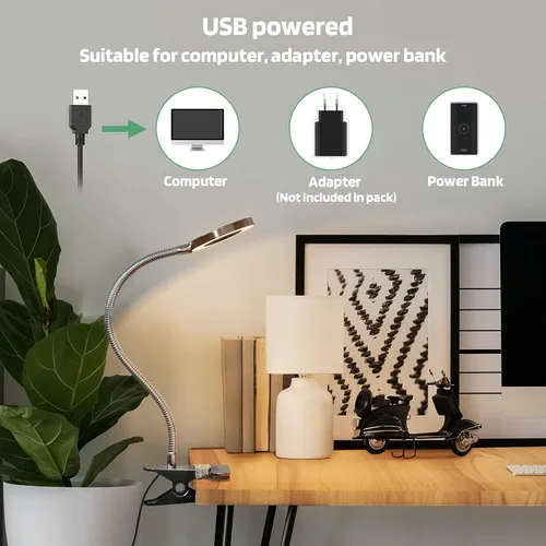 Miniatura 5 de GLORIOUS-LITE Luz LED con clip, lámpara de lectura de 36 LED para cuidado de los ojos para dormitorio, cuello de cisne flexible de 360° con 4 modos