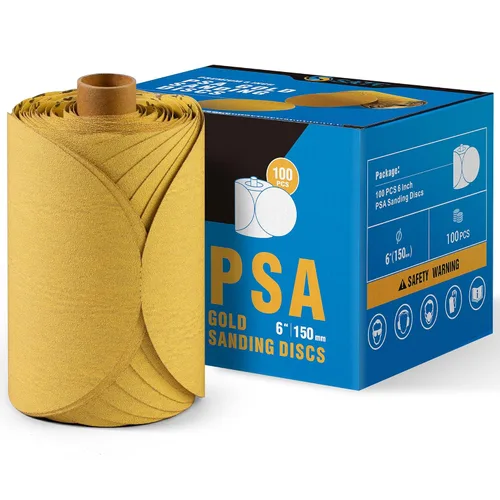 Miniatura 8 de S SATC 100 discos de lija PSA de 6 pulgadas, papel de lija con parte trasera adhesiva de grano 80 para taladro, papel de lija automotriz redondo