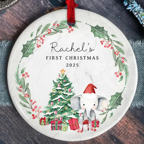 Miniatura 16 de Adorno personalizado de cerámica para la primera Navidad del bebé 2025 – Recuerdo navideño de copo de nieve personalizado con nombre, nuevo adorno