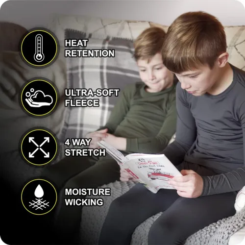 Miniatura 3 de Thermajohn Conjunto de ropa interior térmica para niños ropa interior larga para niños conjunto térmico superior e inferior para invierno Negro