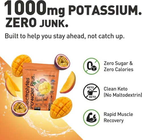 Miniatura 7 de PowderVitamin Electrolytes Powder Plus, polvo de hidratación sin azúcar, 1000 mg de potasio, 120 mg de magnesio, 120 mg de calcio, sal del Himalaya