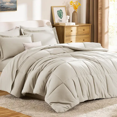Miniatura 9 de CozyLux Juego de edredón tamaño individual XL, color beige, juego de cama de 5 piezas individual XL, juego de ropa de cama suave extra largo