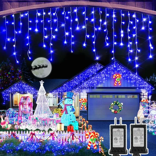 Miniatura 9 de Luces de Navidad para exteriores, 49 pies, 480 luces LED para exteriores, 90 tiras de luces de carámbano con 8 modos, temporizador impermeable