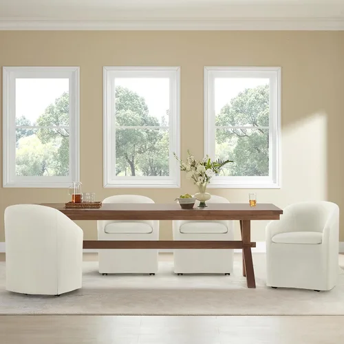 Miniatura 10 de KISLOT Sillas de comedor tapizadas con ruedas, funda lavable, sillas de comedor modernas con respaldo de barril y reposabrazos dobles para cocina