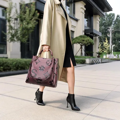 Miniatura 8 de Travistar Bolsos de mano florales para mujer, juego de bolso de mano de cuero en relieve con asa superior, bolsa de hombro grande, bolsa de hombro